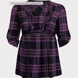 Purple and Black Plaid Twill Baby Doll Shirt